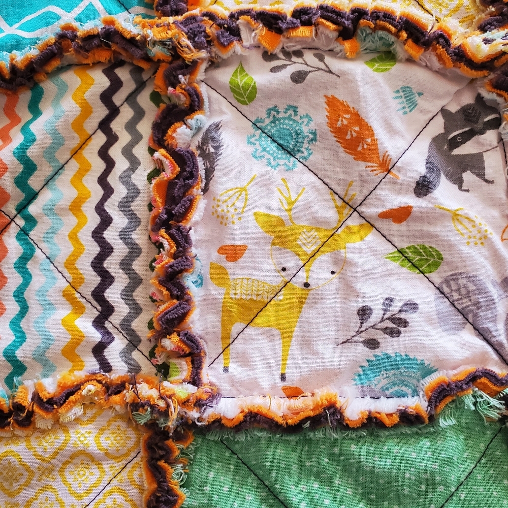 NEW Homemade Baby Boy Rag Quilt Forest Friends/Multi Color - Picture 5 of 12